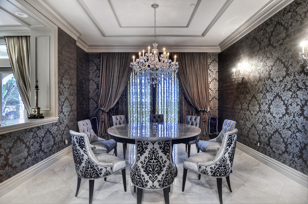 silver damask wallpaper dining room