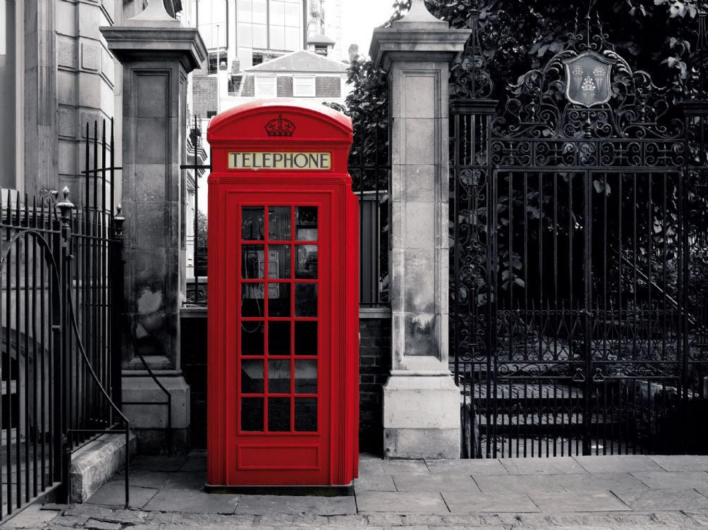 Giant Wallpaper Wall Mural London Telephone Box Vintage British Theme