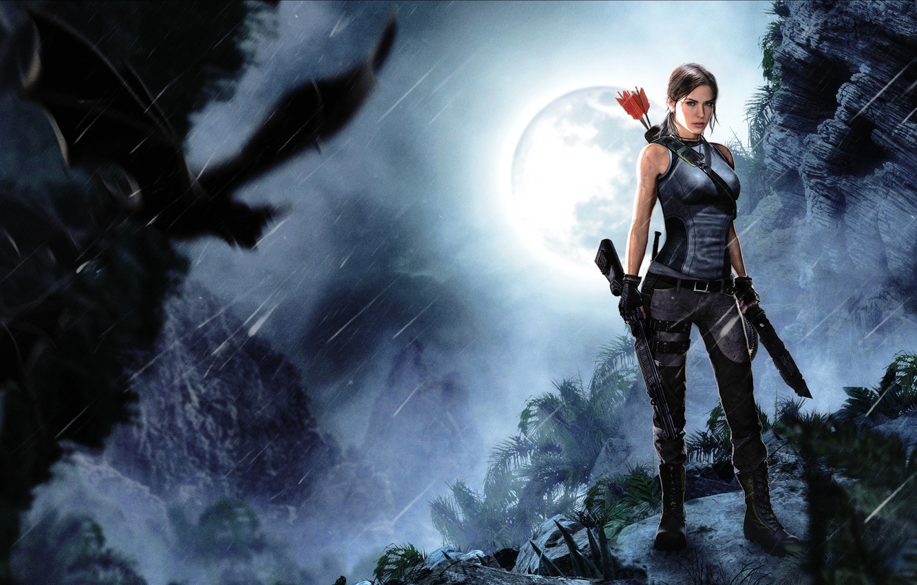 Wallpaper Girl Rendering Skull Bat Arrows Lara Croft Tomb