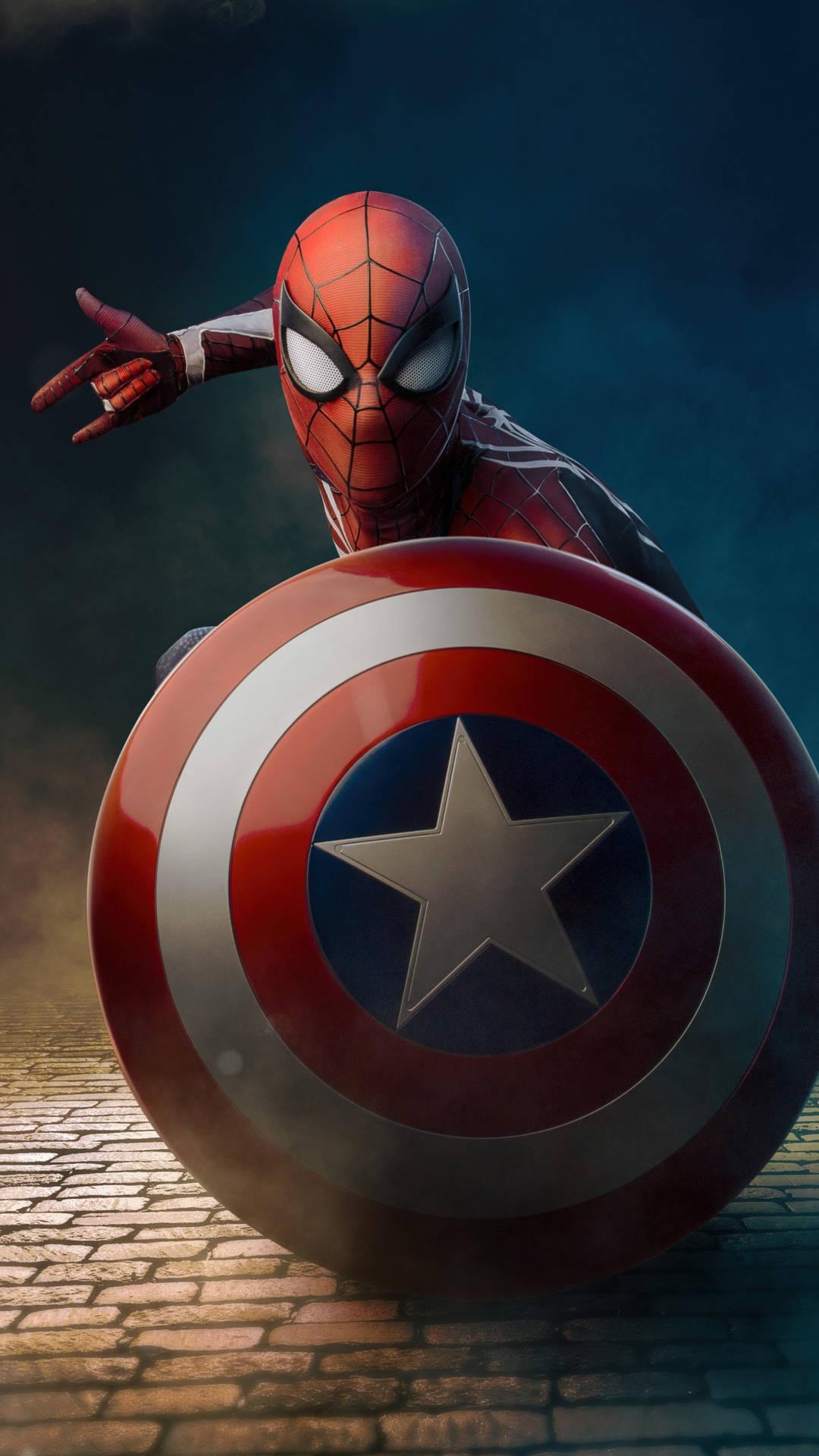 Download Spiderman With Shield 4k Marvel Iphone Wallpaper