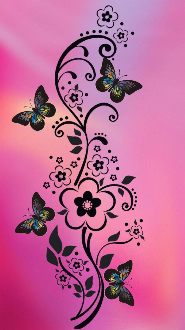Fondo Rosado Con Mariposas Negras Pink Background With Black