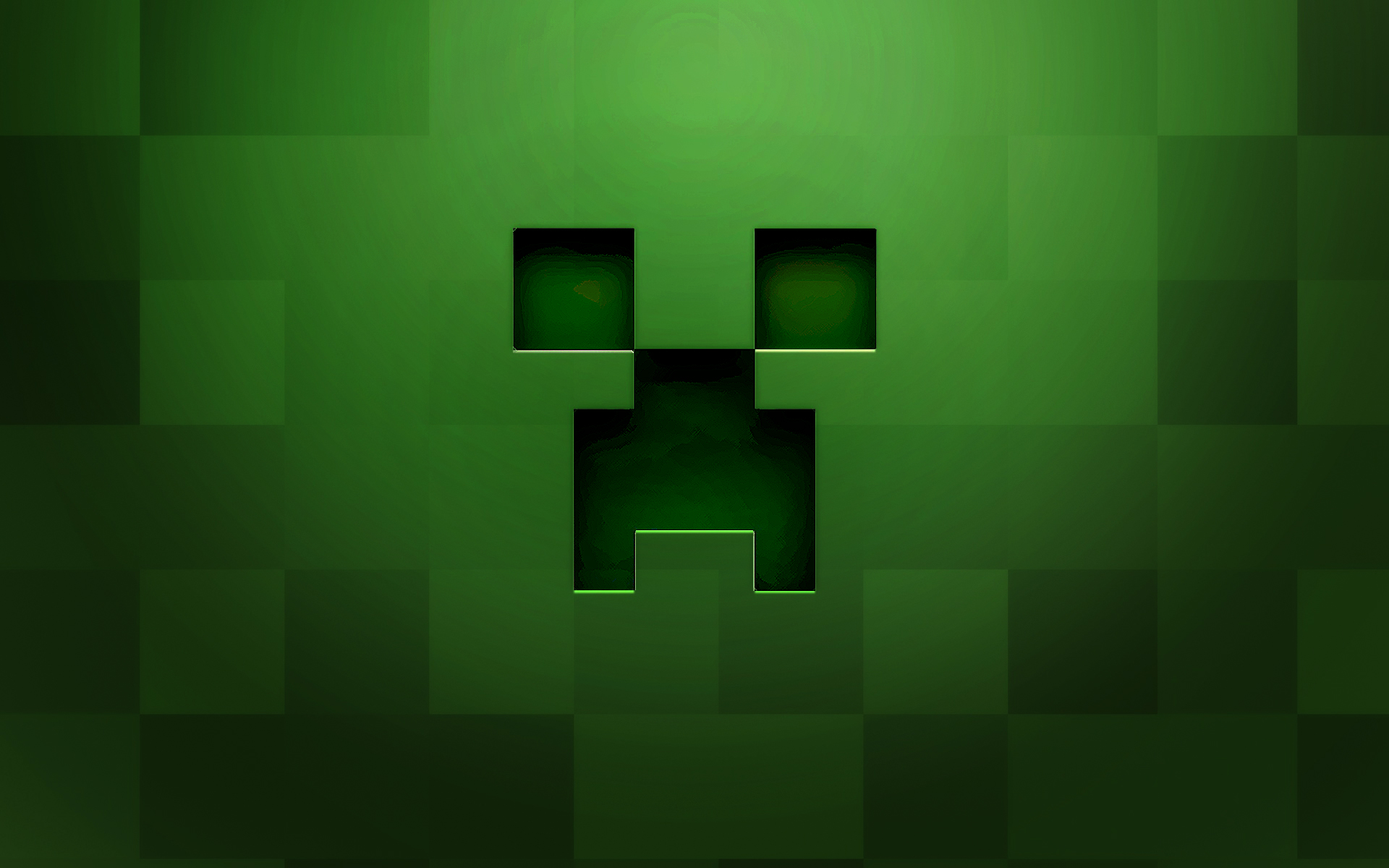 A pixelated green Creeper face, an iconic mob from Minecraft, against a pixelated green background