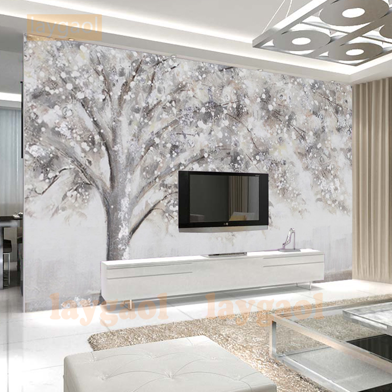 Laygaol 3d Stereo A Tree Grey Hand Painting Modern Style Wallpaper