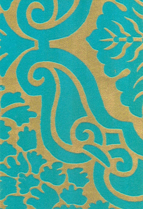 Flock Wallpaper Turquoise Damask Style On Gold