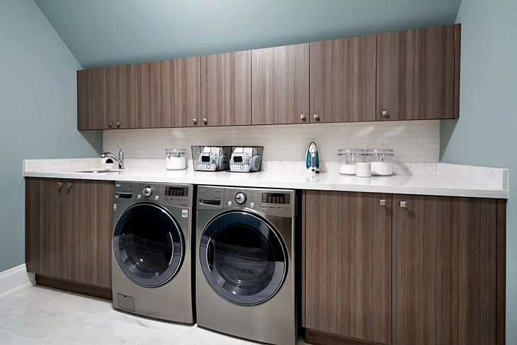 Fabulous Modern Laundry Room With Veneer Slab Cabi Doors Prep Sink
