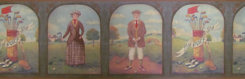 Wall Border Golf Game Historic Man And Lady 5 Y Vinyl Wallpaper