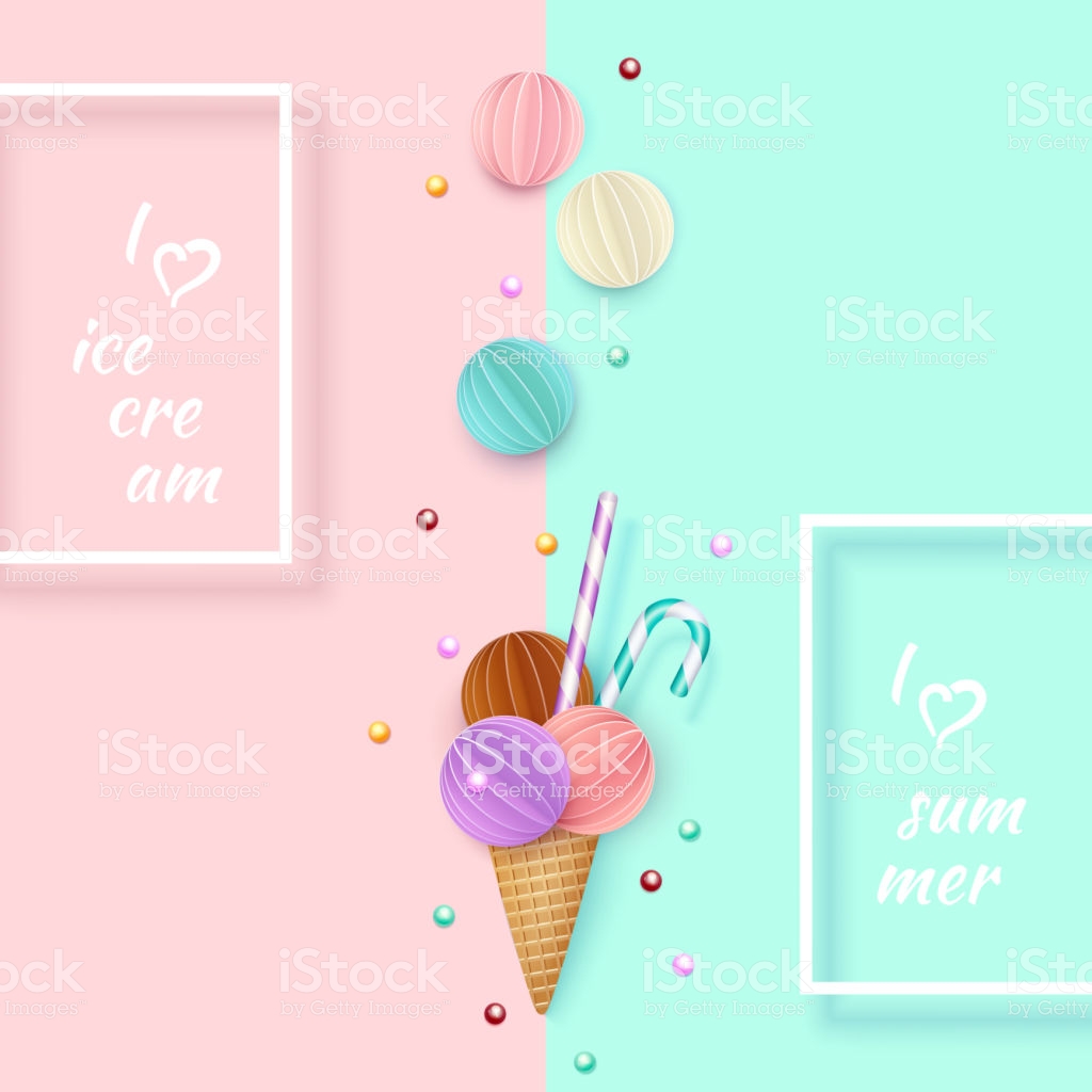Ice Cream Cone Background 3d Pastel Paper Cut Style Minimalistic