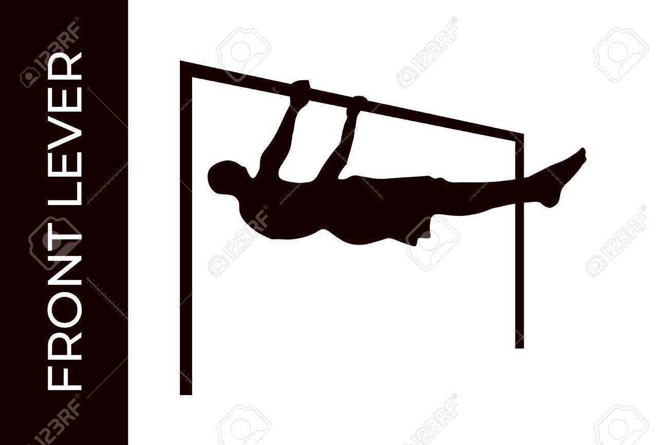 Male Silhouette Doing Calisthenics Front Level Exercise Isolated