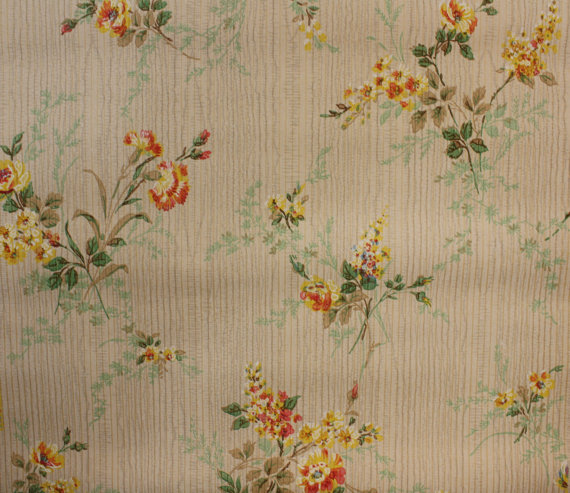 S Vintage Wallpaper Floral With Yellow And Red Garden