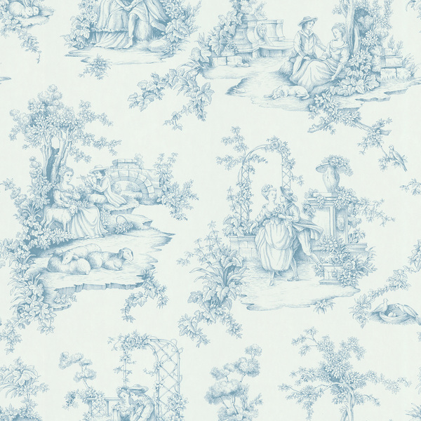 Brewster Light Blue Botanical Toile Wallpaper