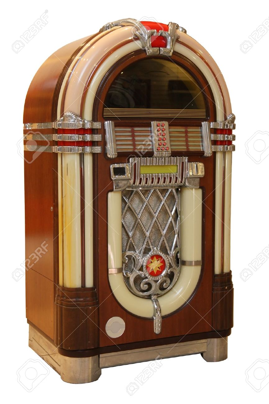 Old Jukebox Music Player Isolated On White Background Stock Photo