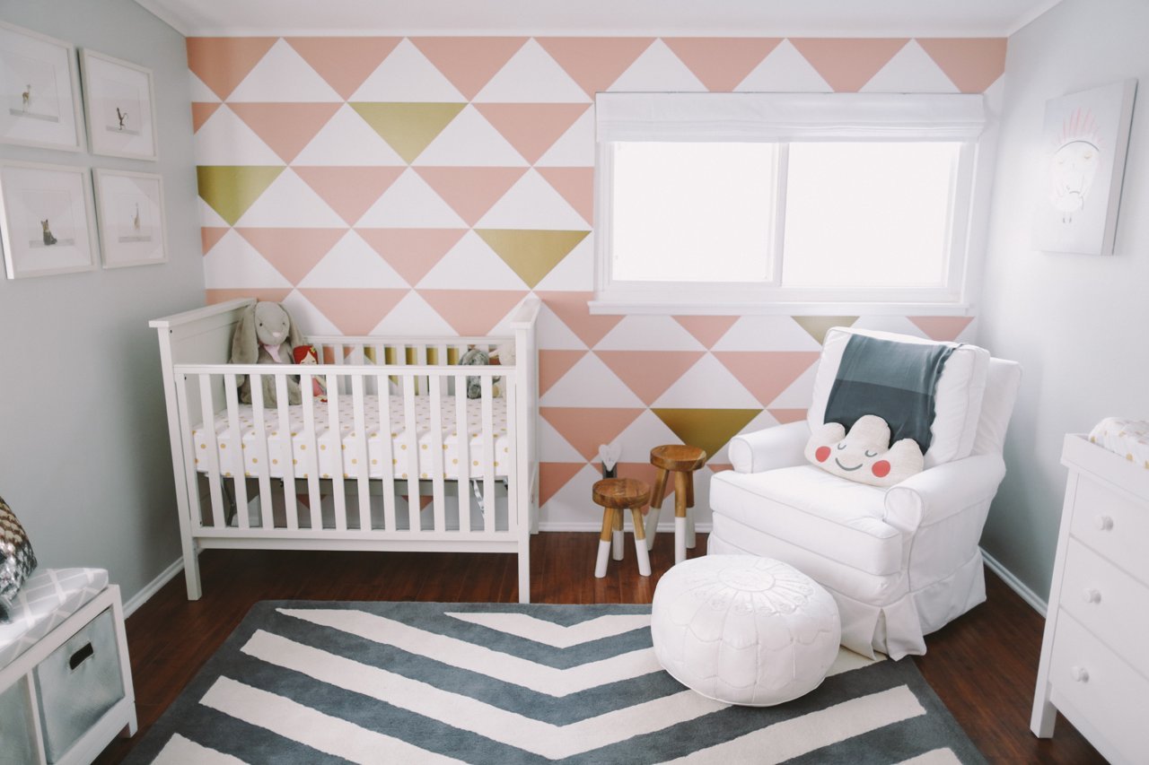 Modern Pink And Gray Nursery With Triangle Wall Decals Project
