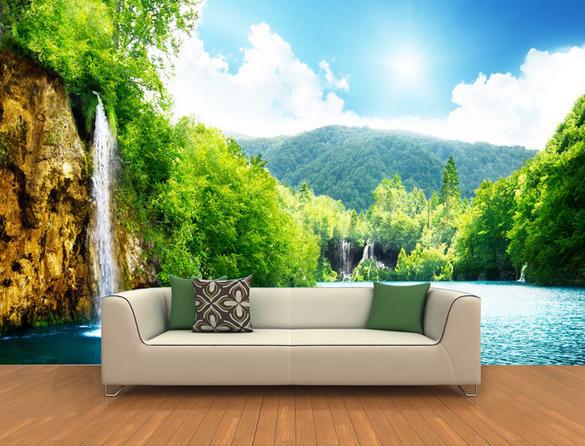 3D green natural cascade forest lake wallpaper mural wallpapers 3d 585x446