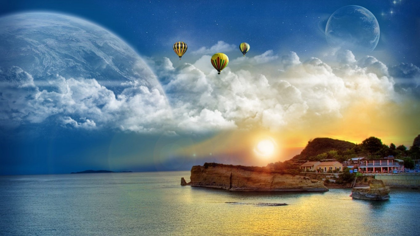 Hot Air Balloons Floating Over The Beach Wallpaper