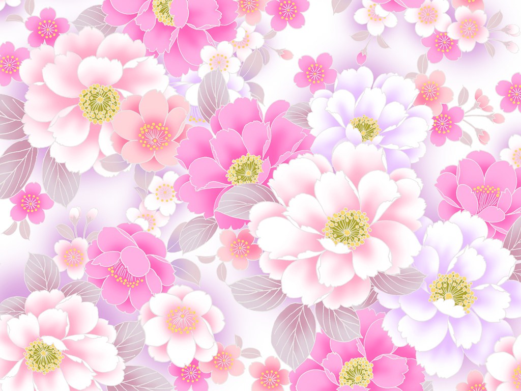 In Japanese Style Sweet Flower Pattern Design Wallpaper