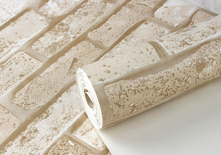 Real Look Cream Textured Stacked Bricks Stone Rock Roll Wallpaper
