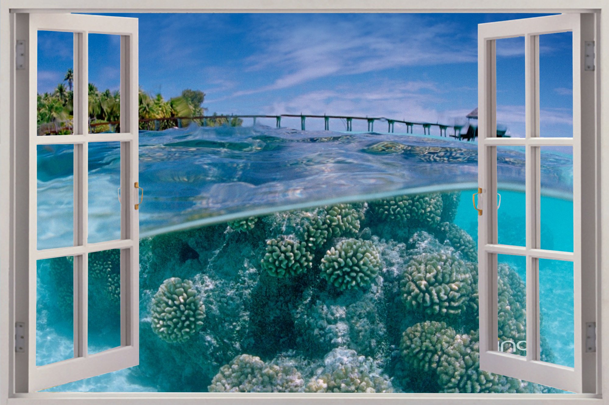 3d Window Under Sea Wall Stickers Film Mural Art Decal Wallpaper