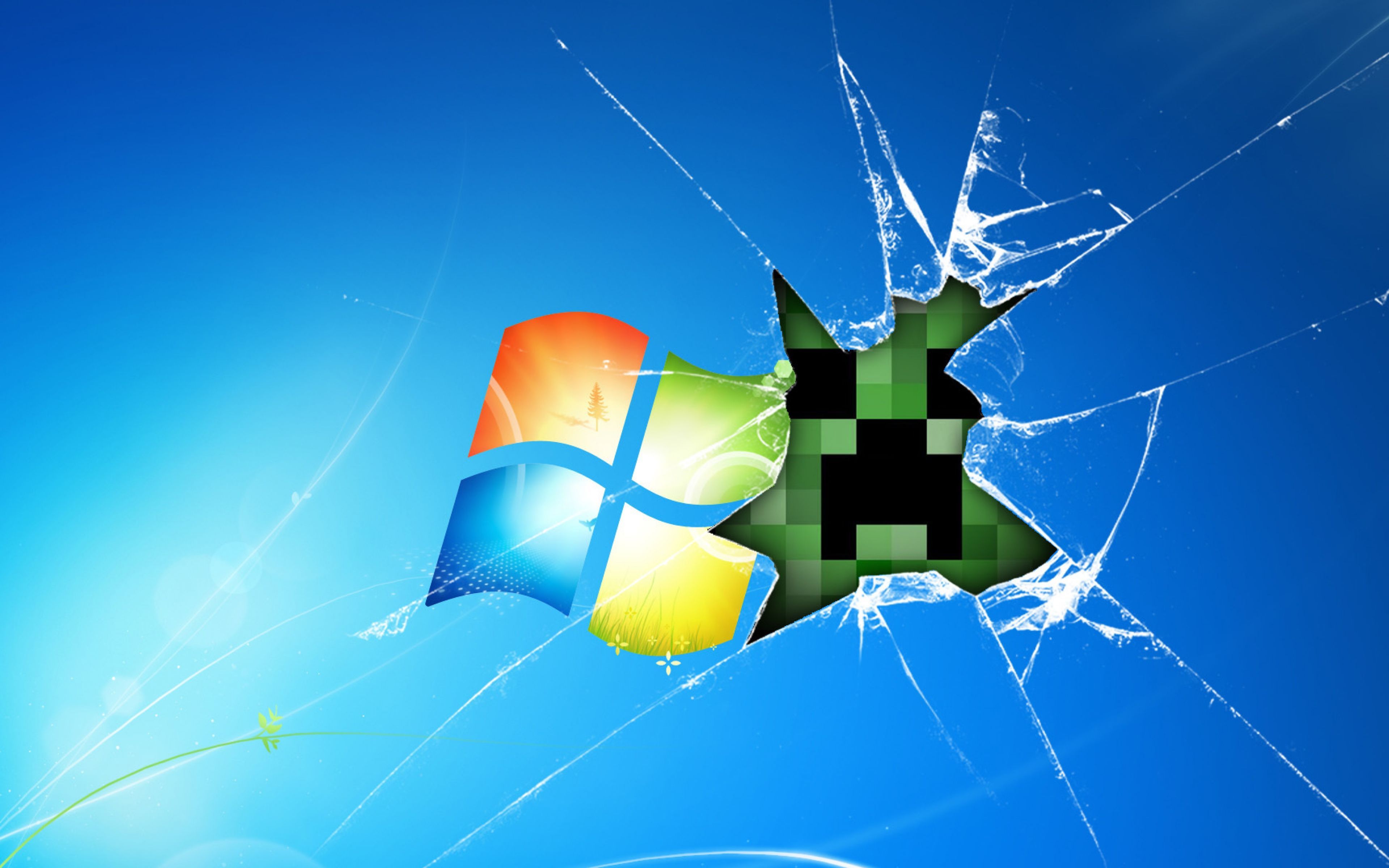 A Minecraft Creeper breaking through a Windows background, symbolizing the game's impact on PC gaming