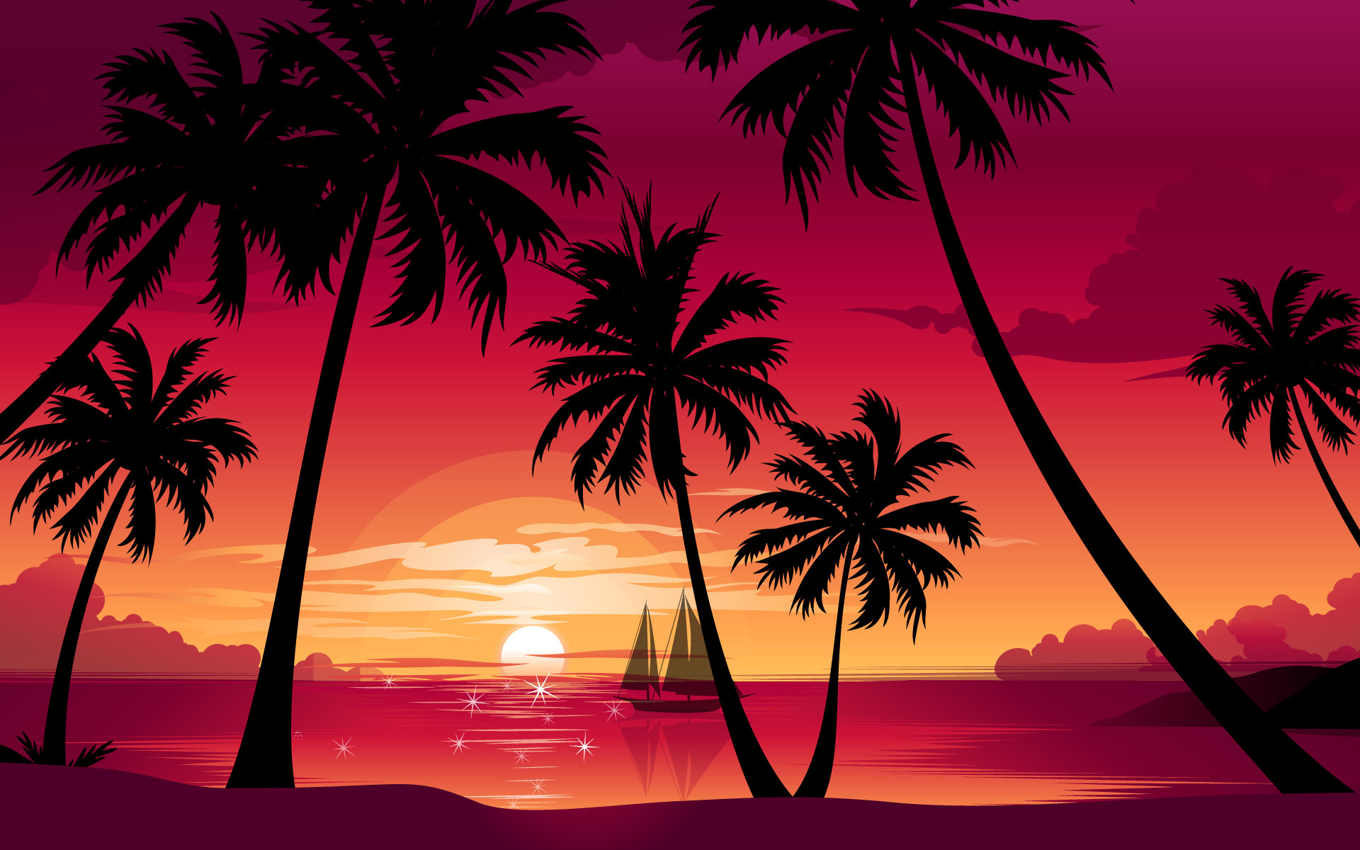 Trees Sunset HD Wallpaper Palm