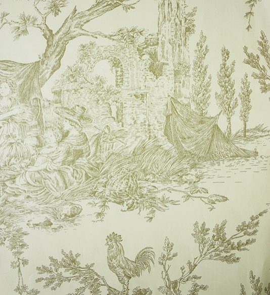 Scenic Toile De Jouy Wallpaper In Taupe On Beige Has Matching Fabric