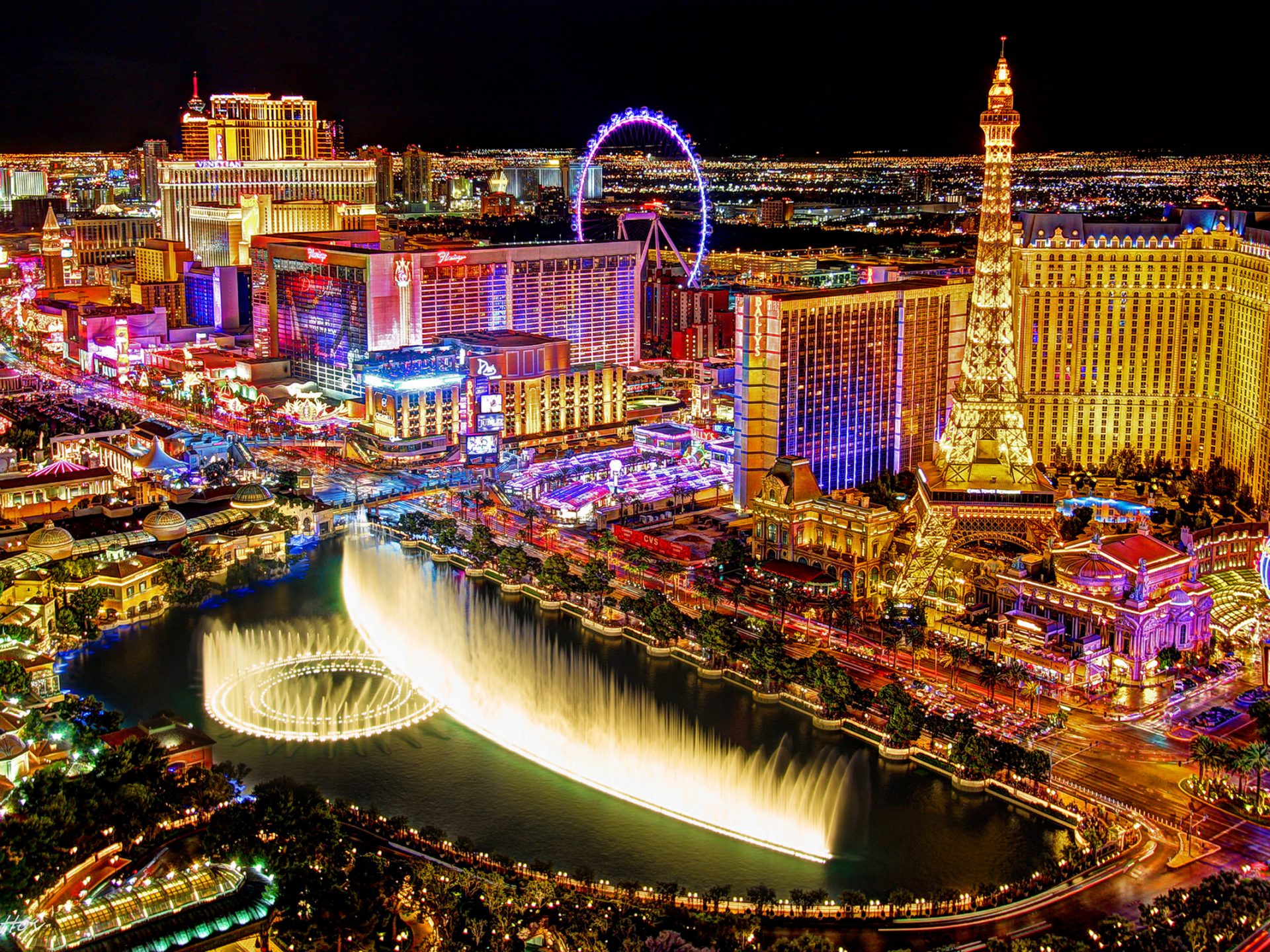 Las Vegas Strip At Night Seen From The Balcony Of