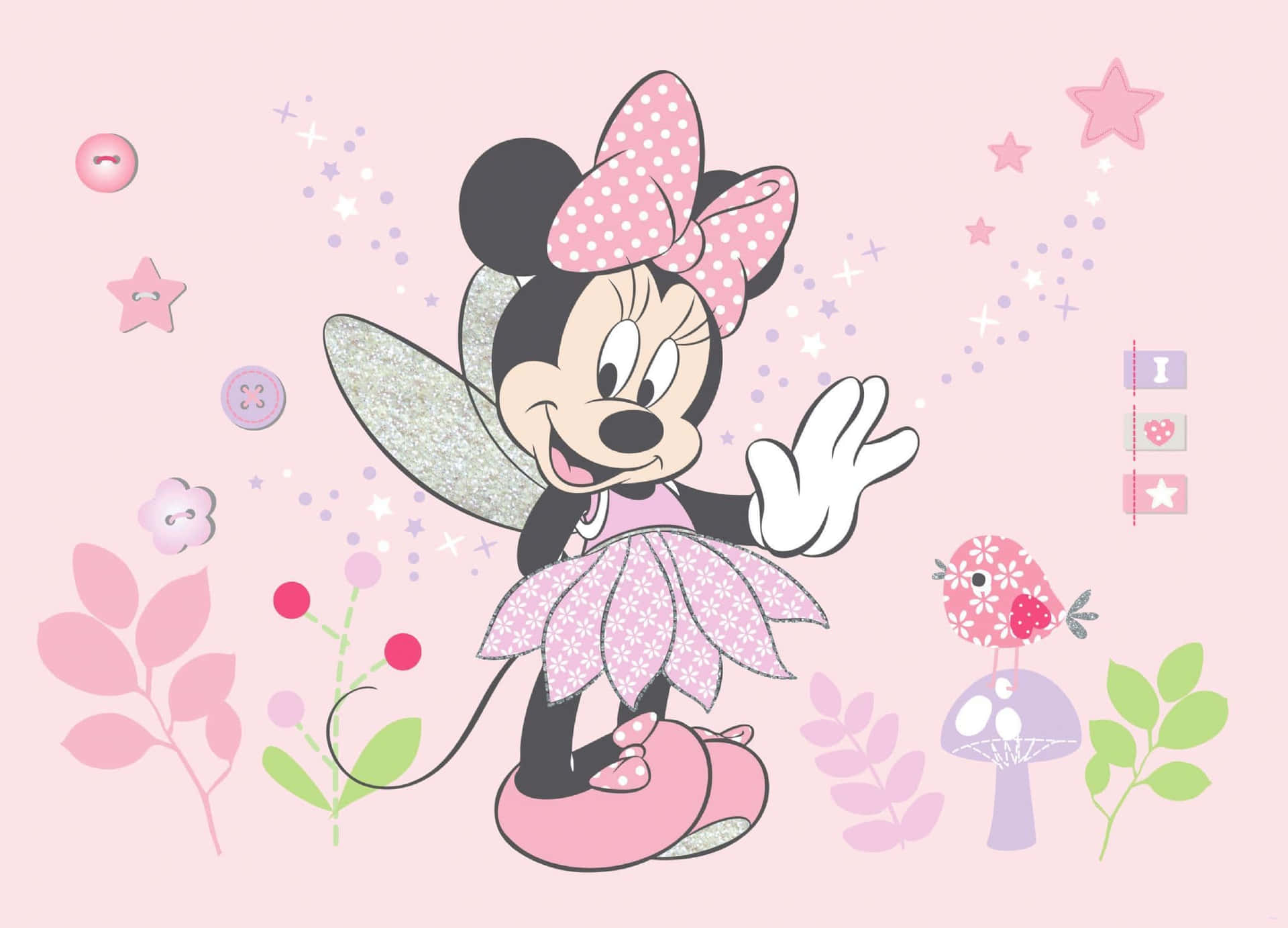 Minnie Mouse Sweetly Smiles In The Always Classic Pink Wallpaper
