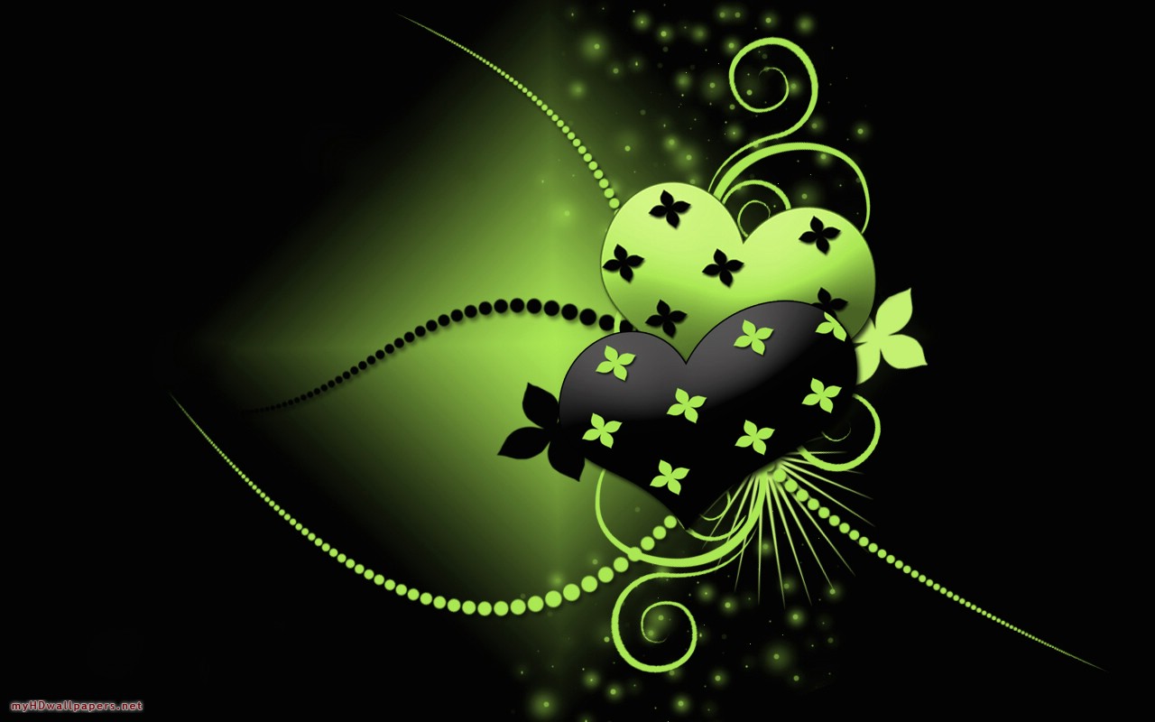 Black Green Hearts Desktop Wallpaper HD