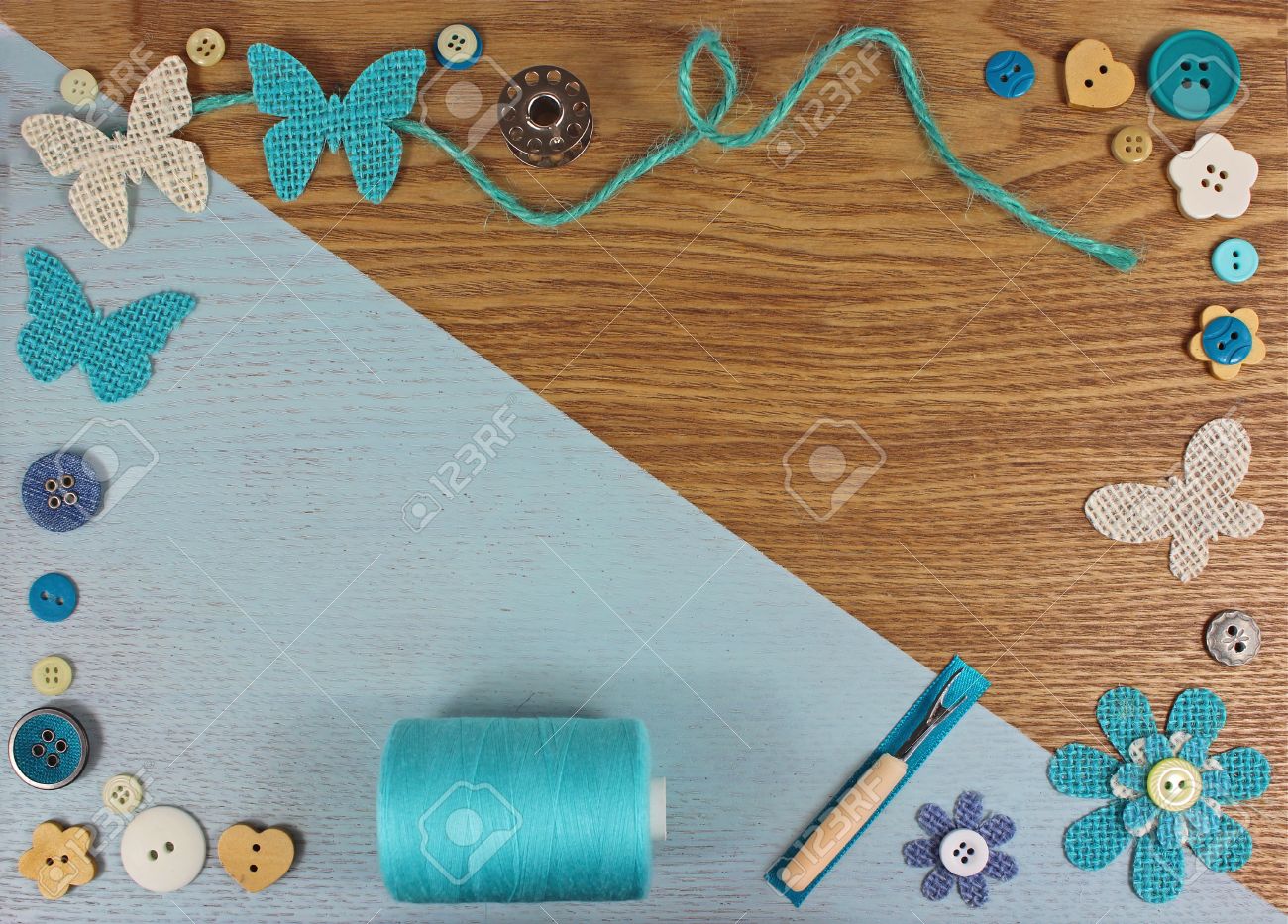 Turquoise Haberdashery Craft Background Stock Photo Picture And