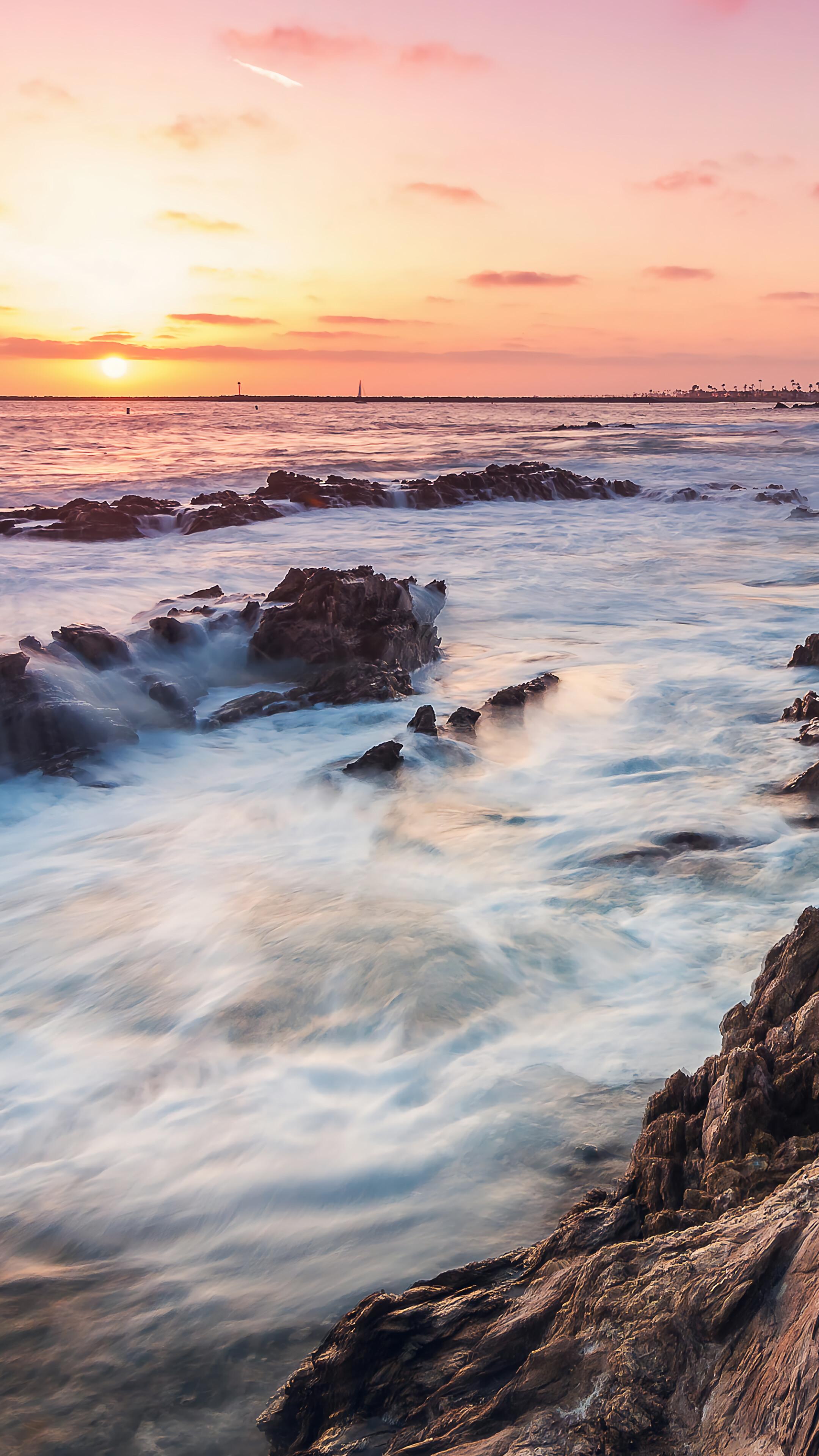 California USA Beach Scenery Sunset Corona Del Mar 4K Wallpaper