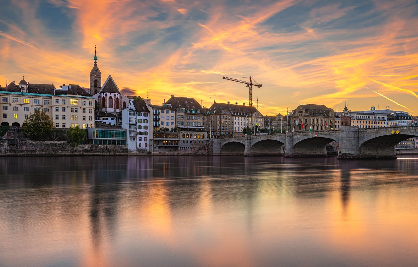 Wallpaper Sunset Bridge River Building Home Switzerland