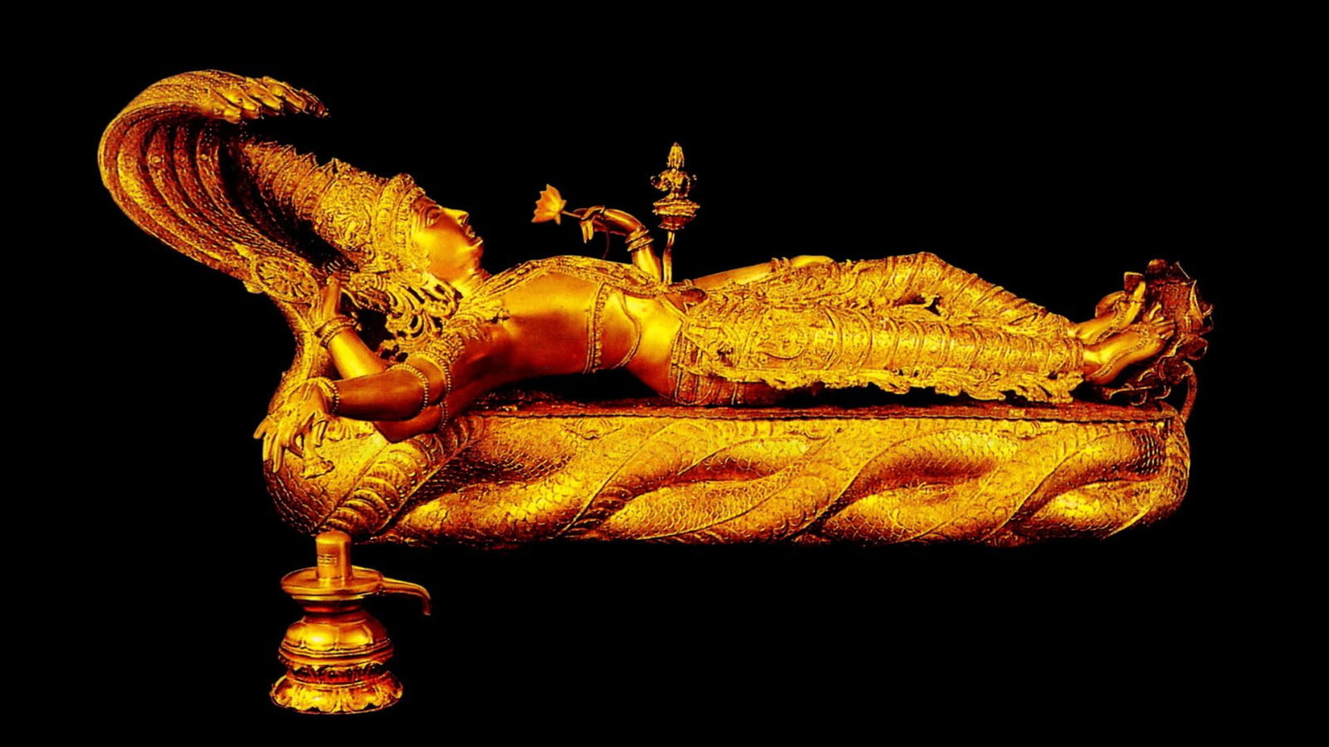 Gold Statue Of Lord Vishnu In Black HD Wallpaper