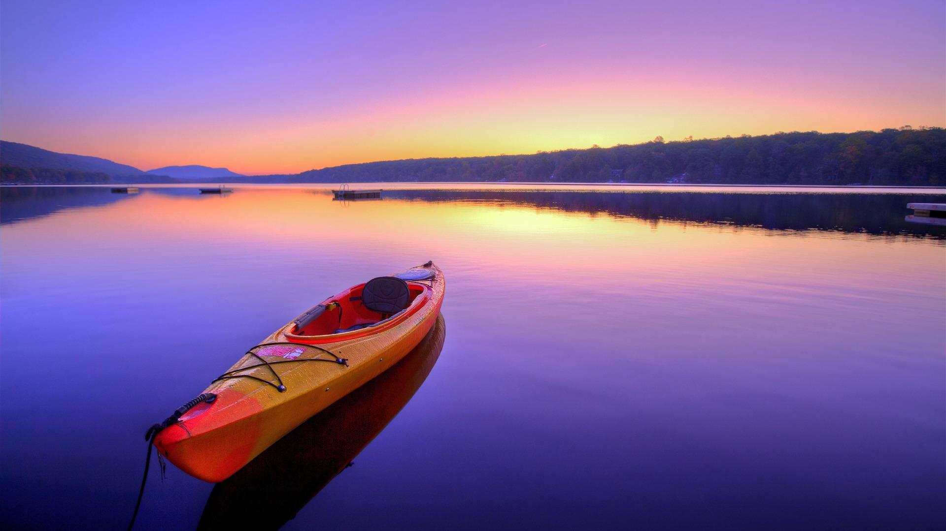 Landscape Summer Sunrise Kayak Lake Nature Scenery Pling