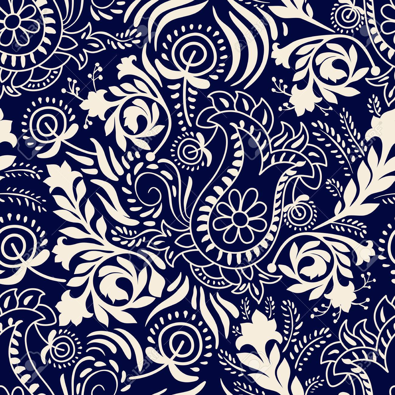 Vector Seamless Pattern Monochrome Paisley Wallpaper Floral