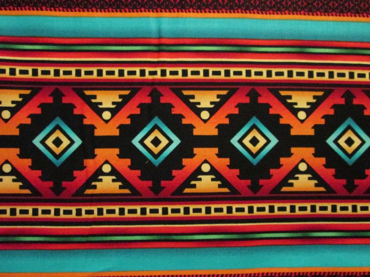 Navajo Teal Border Traditional Native American Print Cotton Fabric