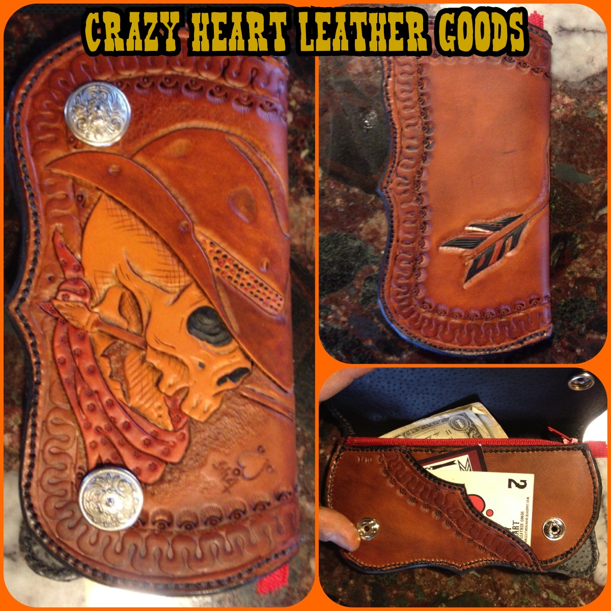 Hand Carved Leather Wallet Tooled