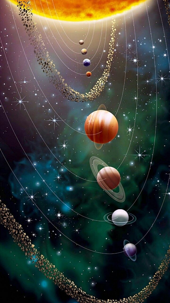 Colorful Depiction Showing Relative Sizes Of Sun And Planets