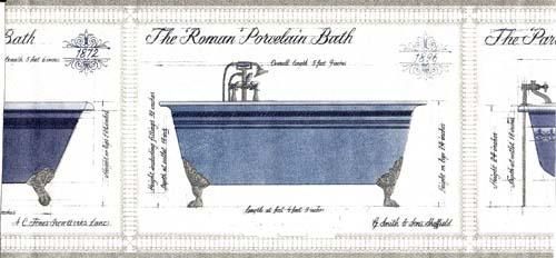 Vintage Bathtubs Victorian Charm Collection Bathroom Wallpaper Border