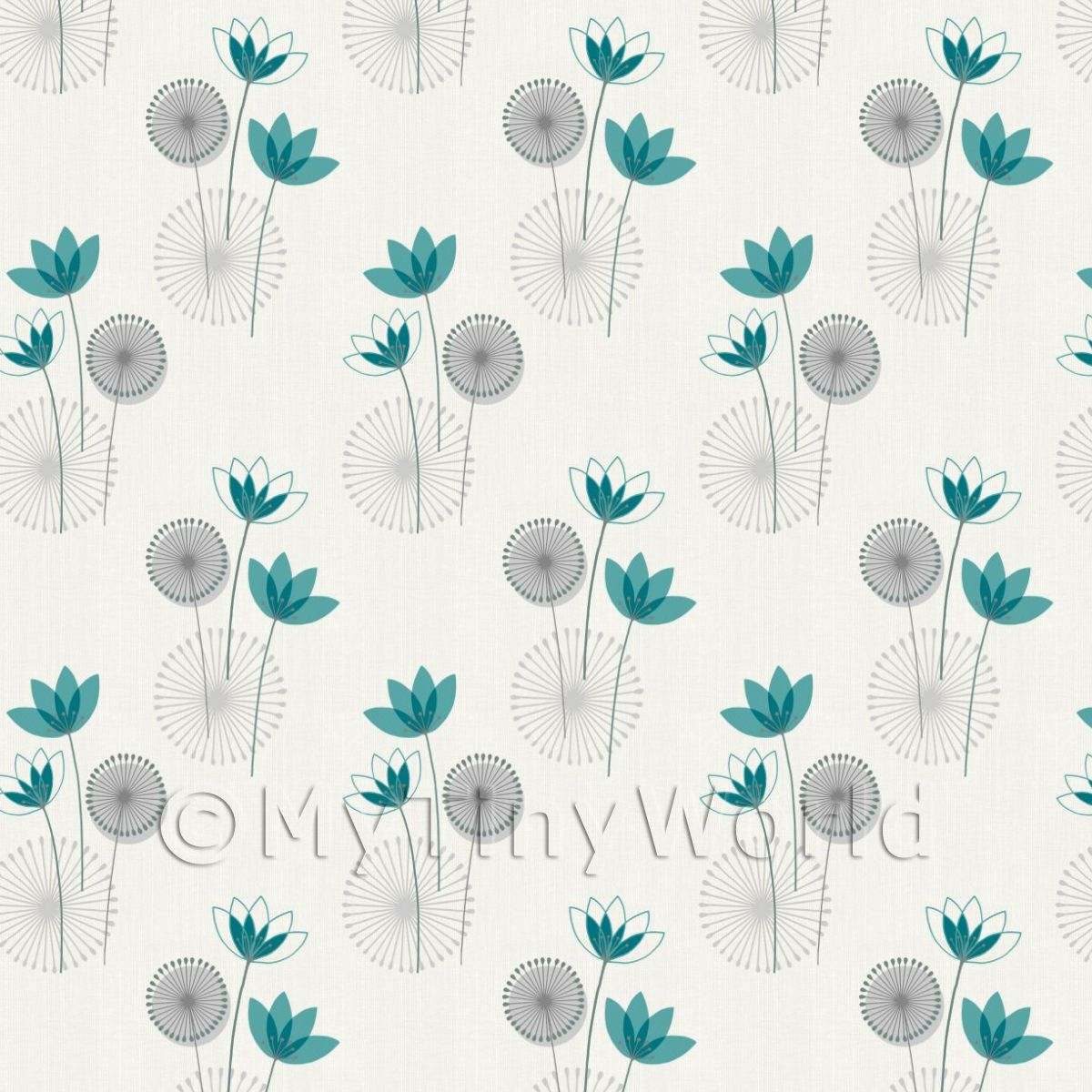 Wallpaper Dolls House Miniature Styalised Teal Flower