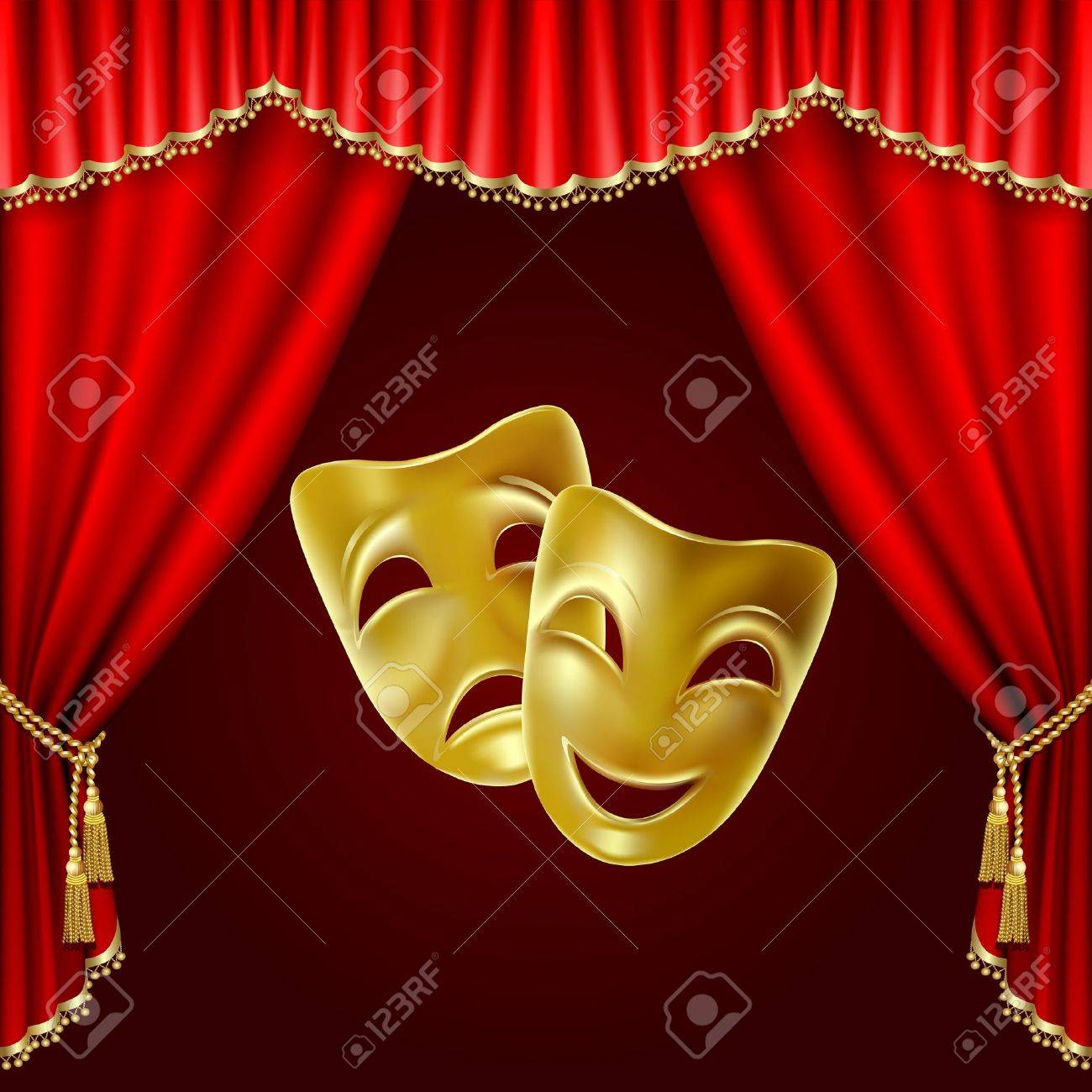 Theatrical Mask On A Red Background Mesh Clipping Royalty