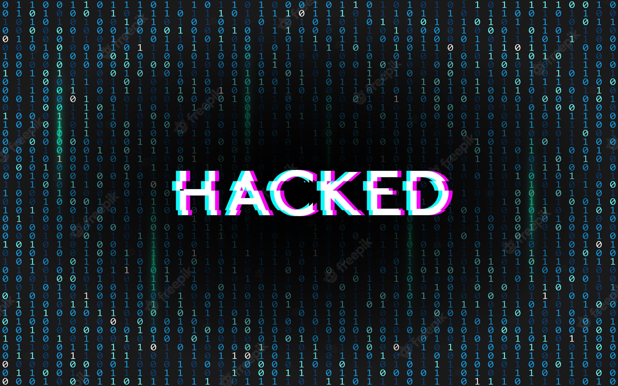 Premium Vector Glitch hacked on matrix background binary code