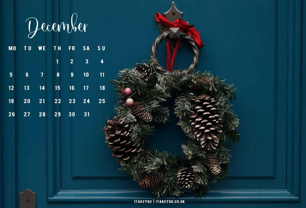 December Wallpaper Teal Door Wreath I Take