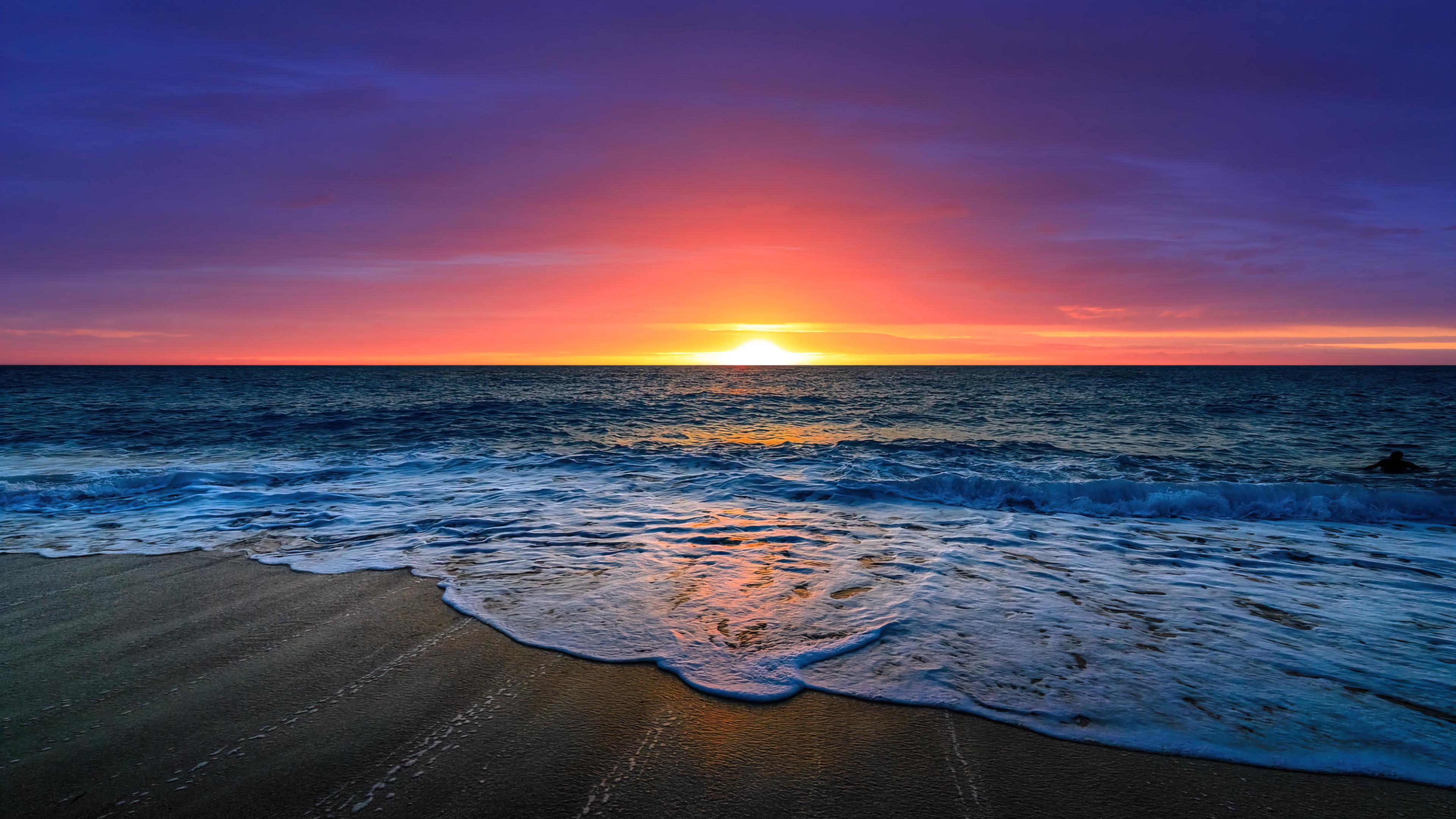Sunset Beach Sky Sea Horizon Scnery 4k Phone iPhone Wallpaper 4260b