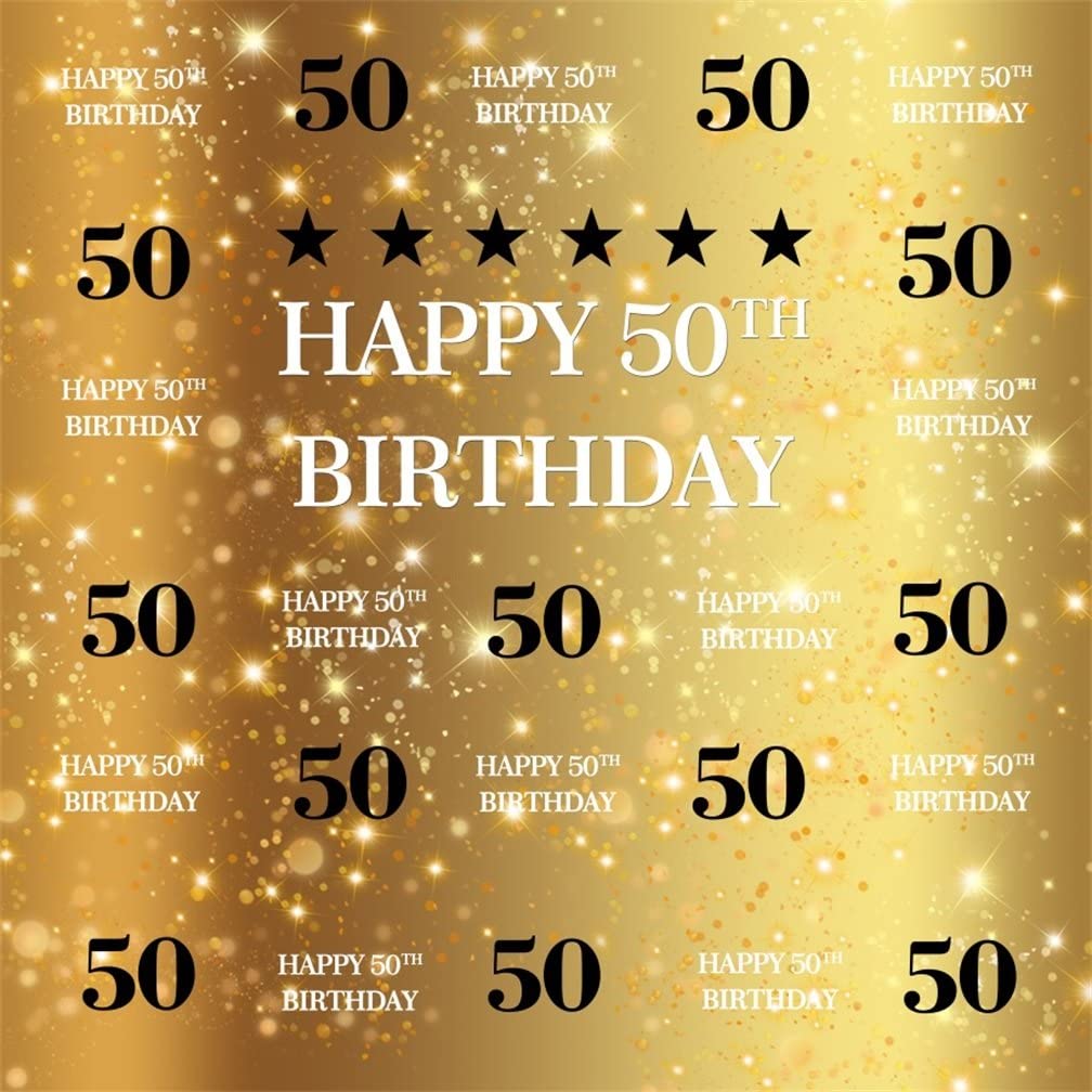 Amazon Aofoto Happy 50th BirtHDay Backdrop Gold Party