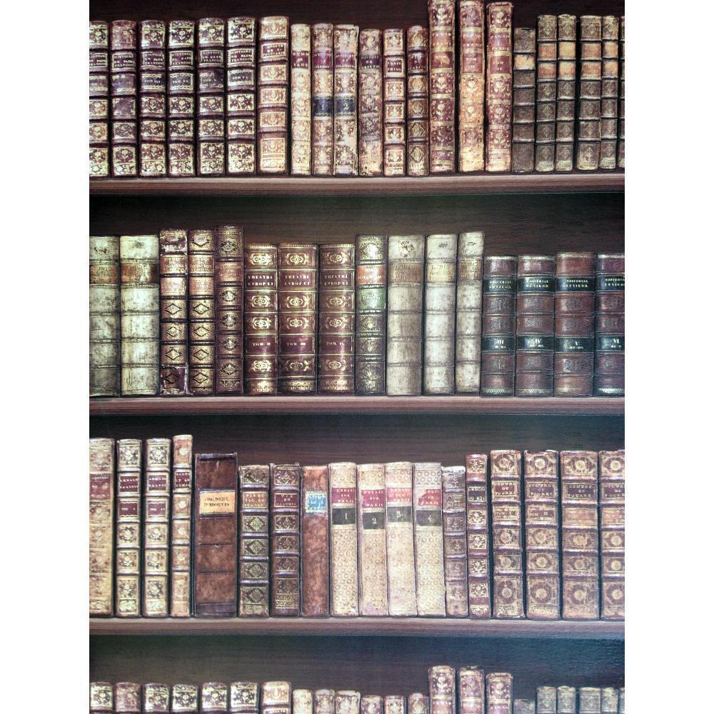 New Direct Bookcase Classic Leather Books Library Mural Wallpaper Roll
