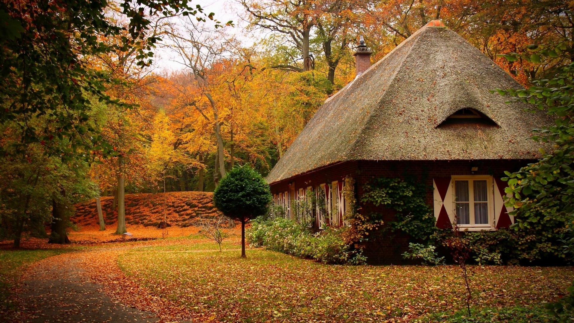 1920x1080 Country House in Autumn desktop PC and Mac wallpaper