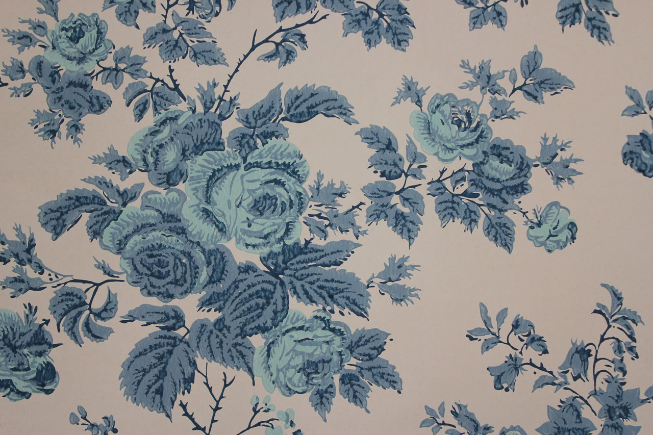 S Vintage Wallpaper Large Blue Rose By Rosieswallpaper