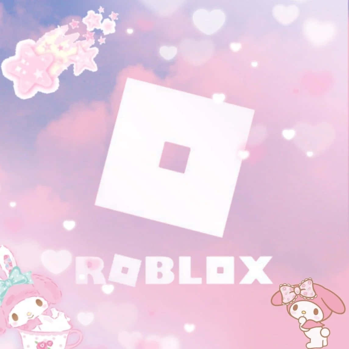 A pastel pink aesthetic wallpaper featuring the Roblox logo and cute My Melody characters, perfect for fans of the game and kawaii style