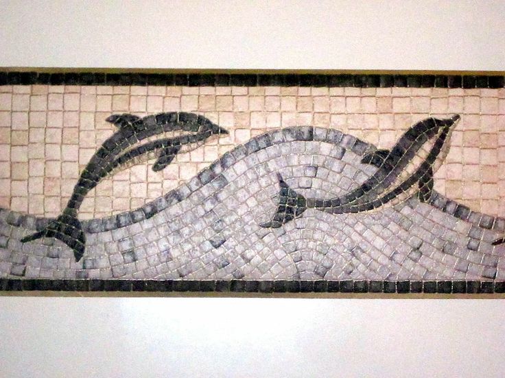 Wallpaper Wall Decor Border Dolphins Nautical Mosaic Tile Bath Beach