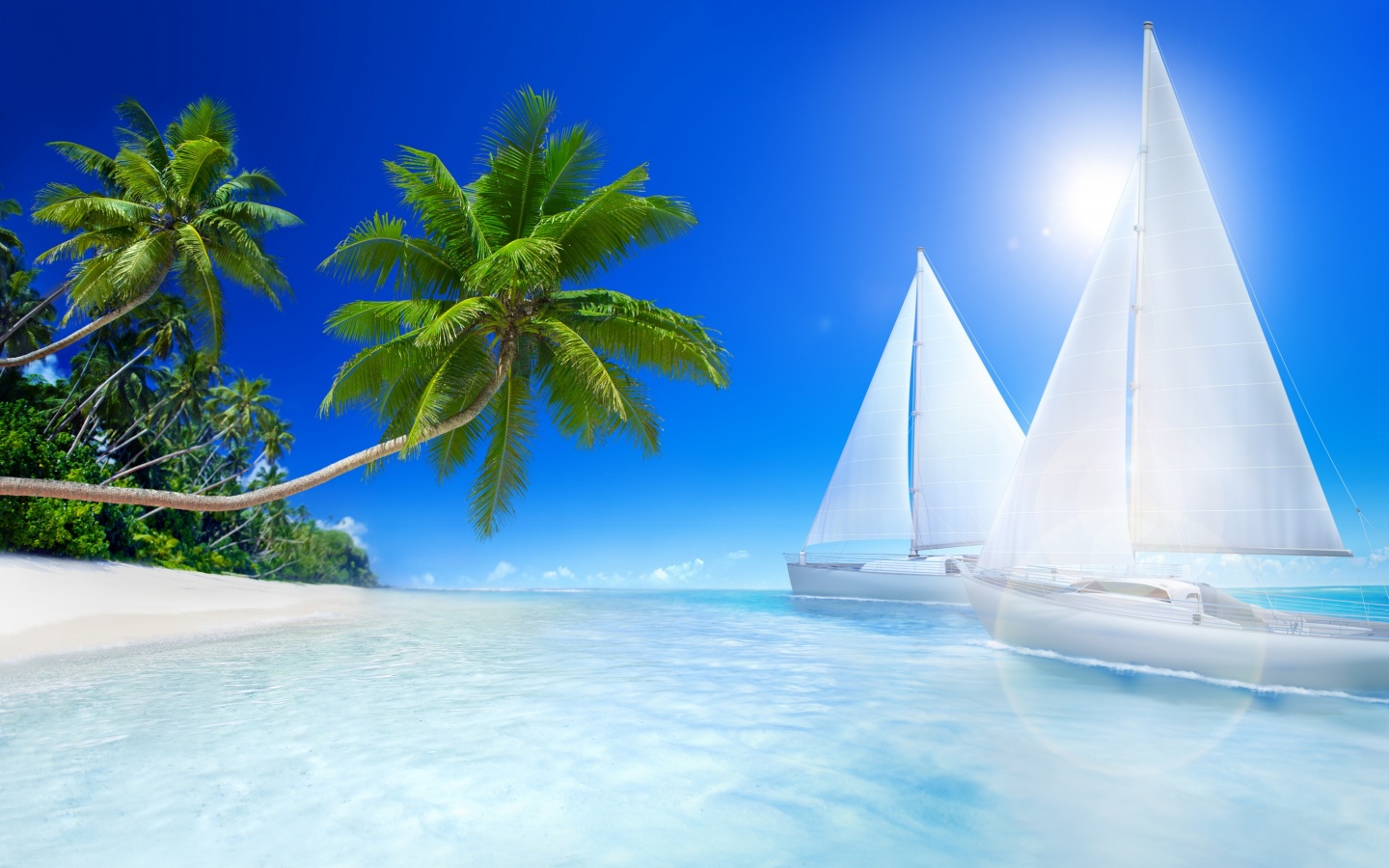 Tropical Island Beach Sunset Desktop High Definition Wallpaper