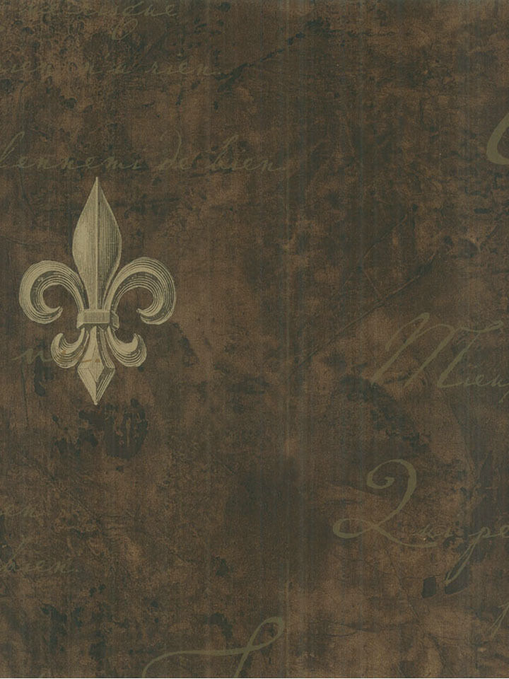 Fleur De Lis On Brown With French Writing Wallpaper Mr81007